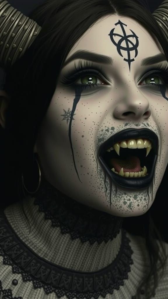 Demonic Woman Portrait in Dark Gothic Horror Style