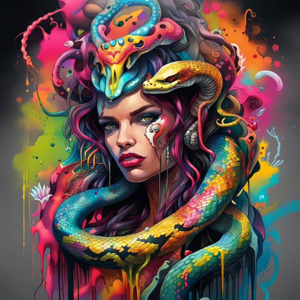 Vibrant Graffiti Art: Snake Queen in Street Style