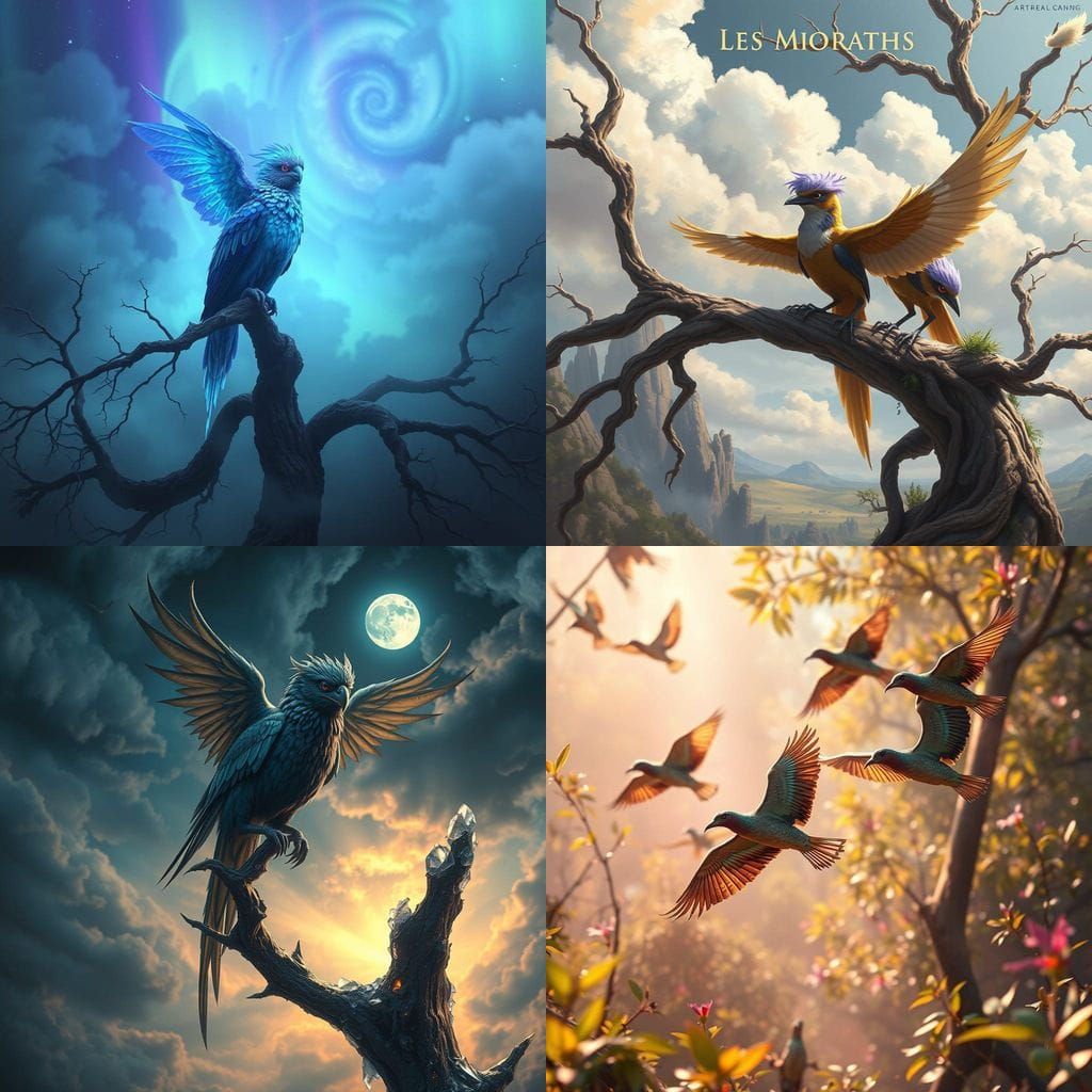 Surreal Avian Species in Fantastical Landscape
