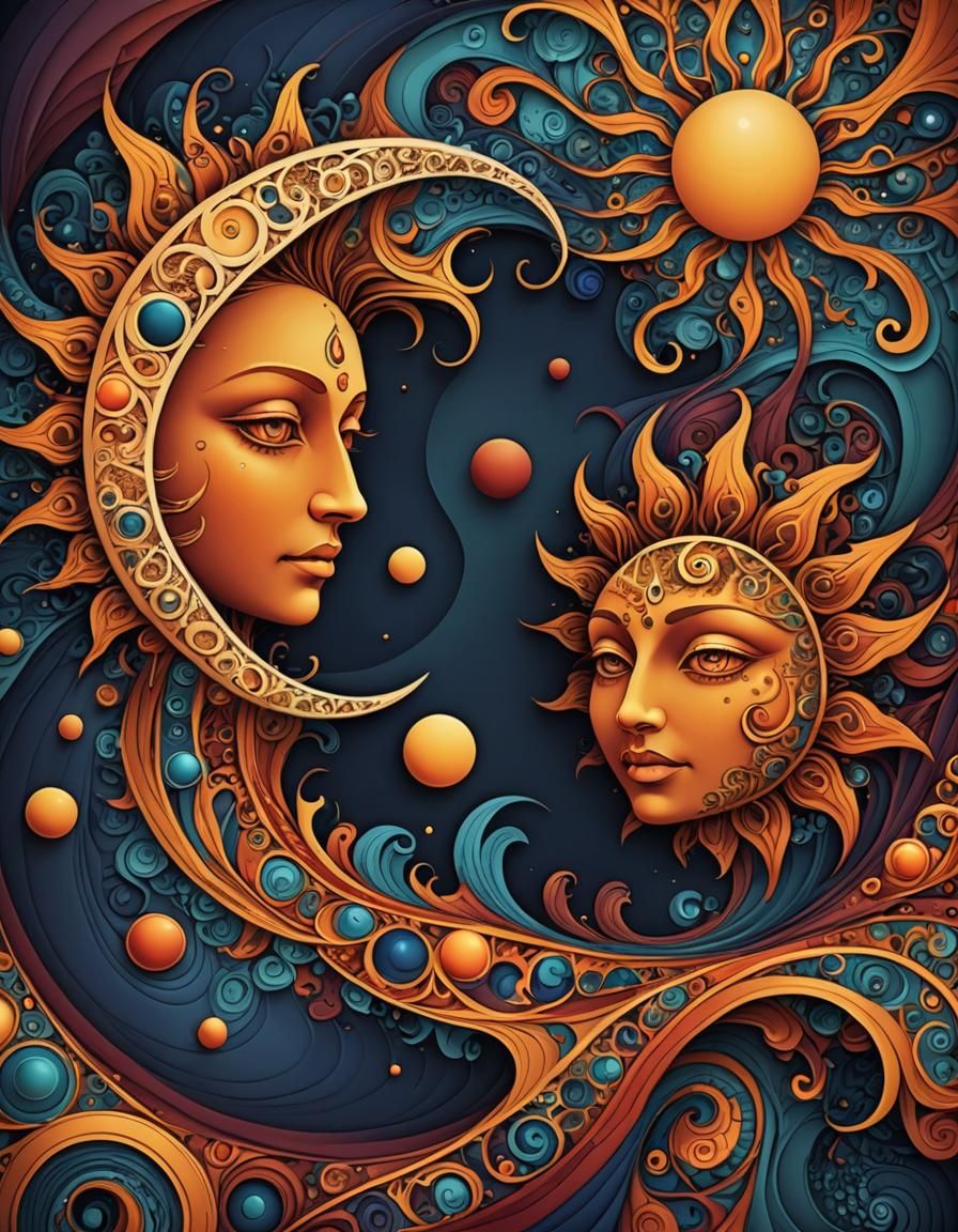 Abstract Duality: Moon and Sun in Fractal Art