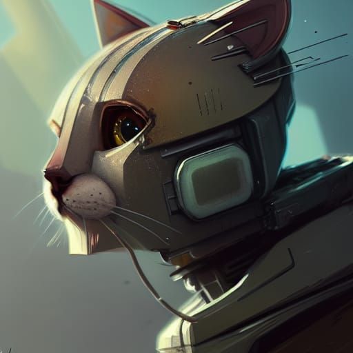Hyperrealistic Retro-Futuristic Tabby Cat Robot Portrait