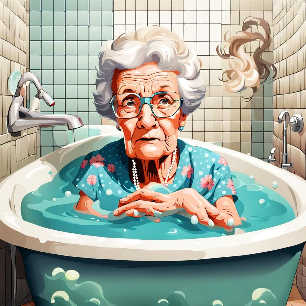 Bad Grandma Fully Clothed in Bathtub