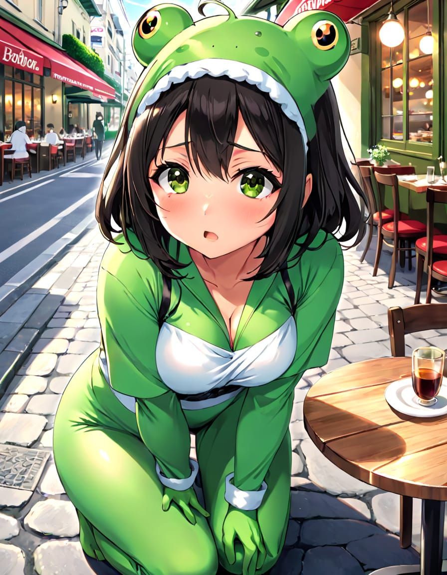 Surprised Woman in Frog Costume, Anime Art