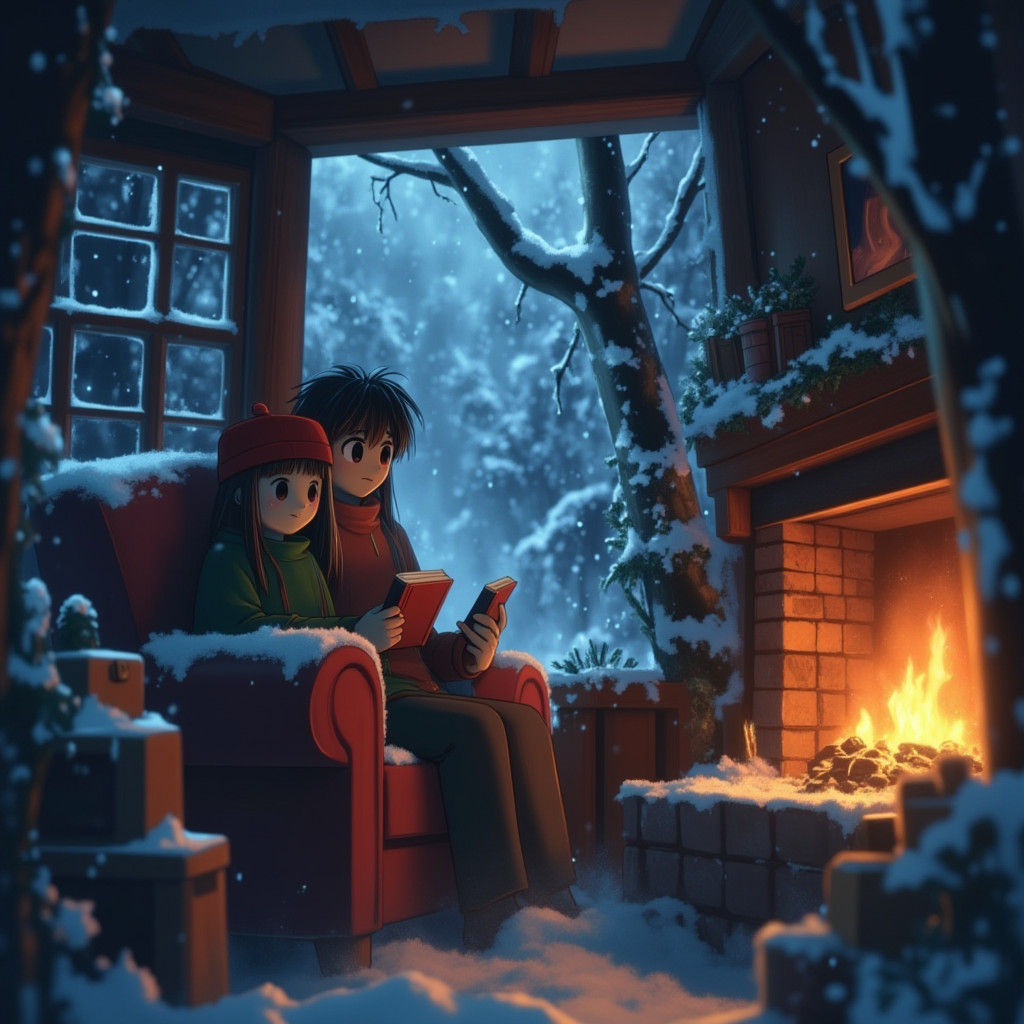 Intimate Winter Night Scene in Cozy Cottage Style