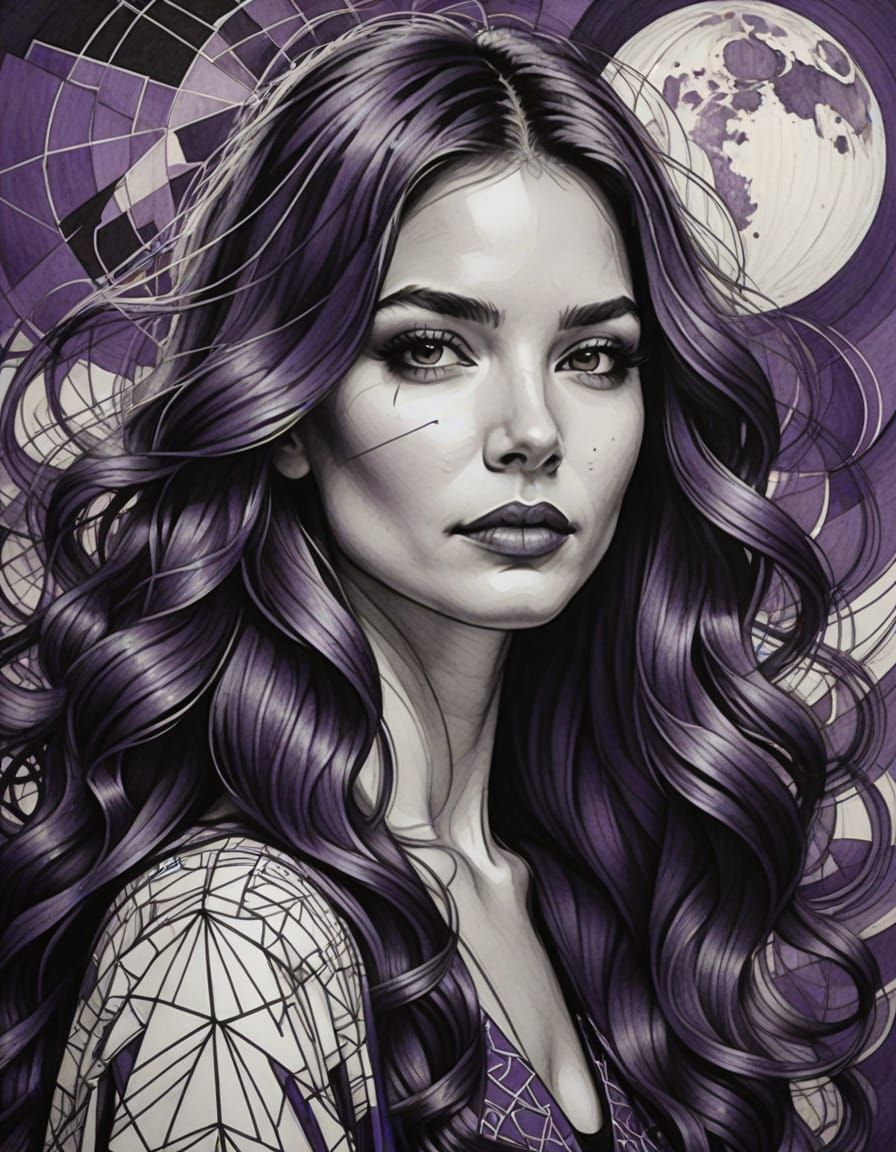 Young Woman in Geometric Winds as Pencil Sketch