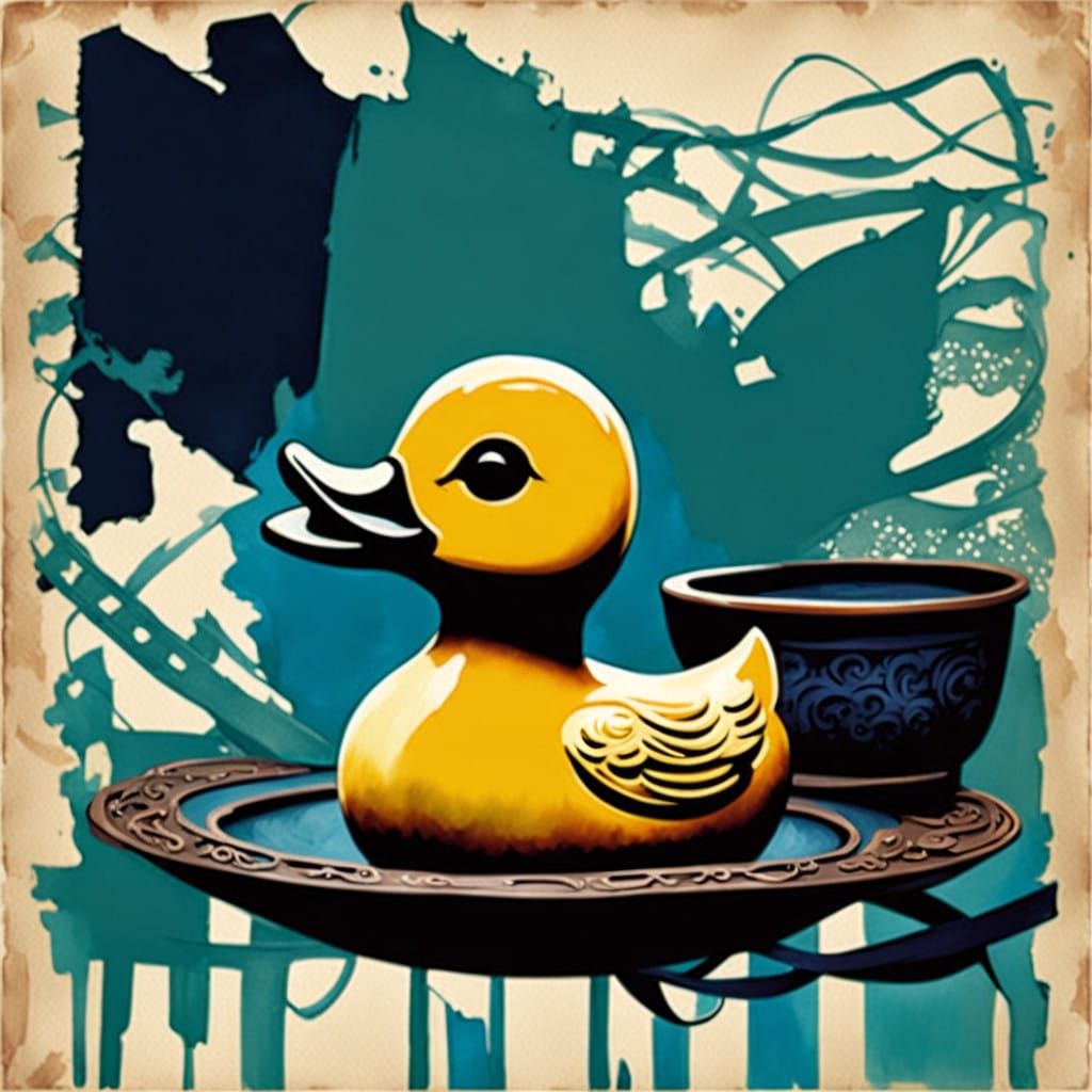 Impasto Still Life with Vintage Charm and Rubber Ducky