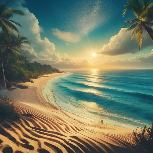 Breathtaking Golden Beach Landscape in Ultra-Realistic Style