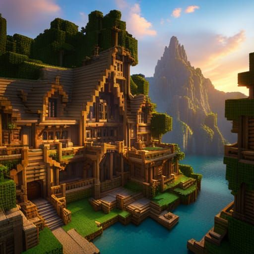 Minecraft Mountainside Mansion: Detailed Matte Painting