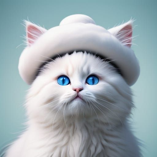 Ragdoll Kitten in Whipped Cream Hat, Ukiyo-e Style