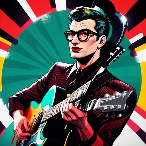 Retro Pop Art Portrait of Musician on Stage