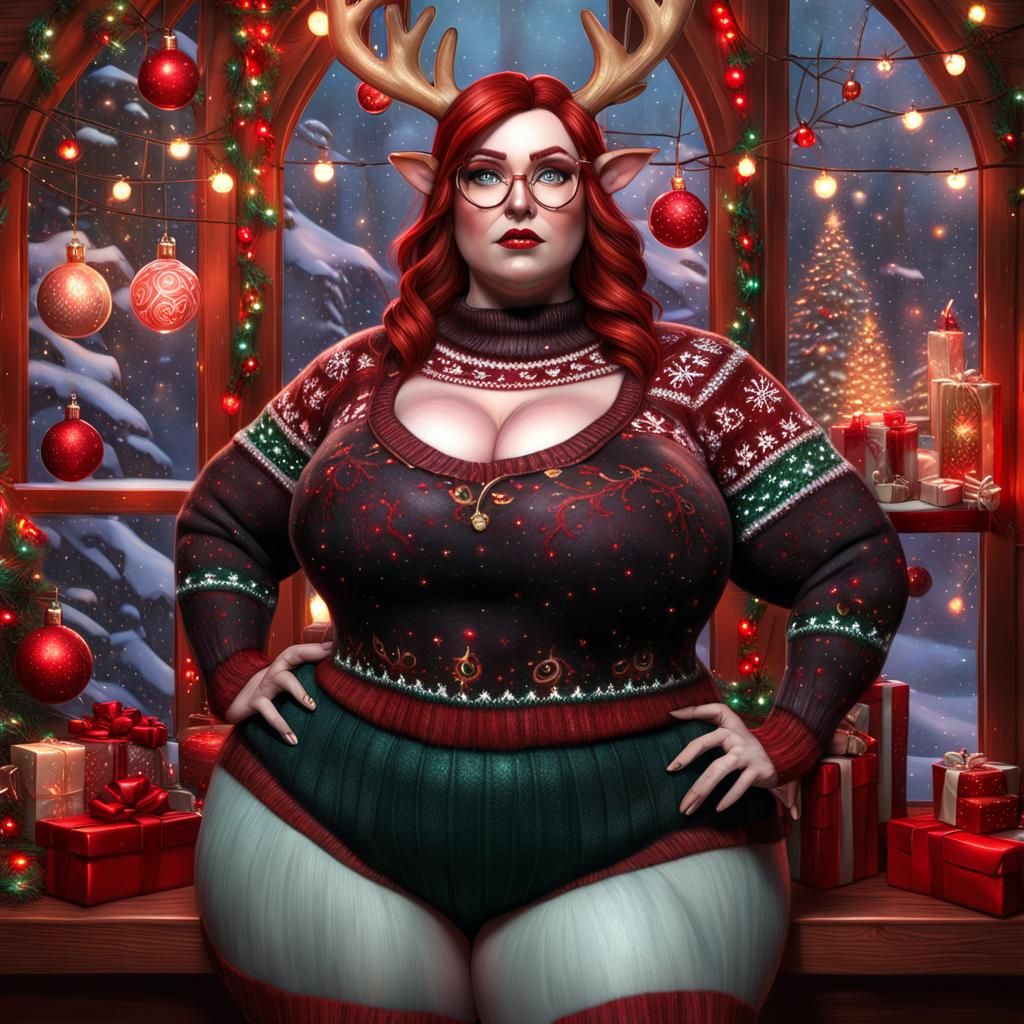 Curvy Elf in Christmas Cabin, Comic Book Art