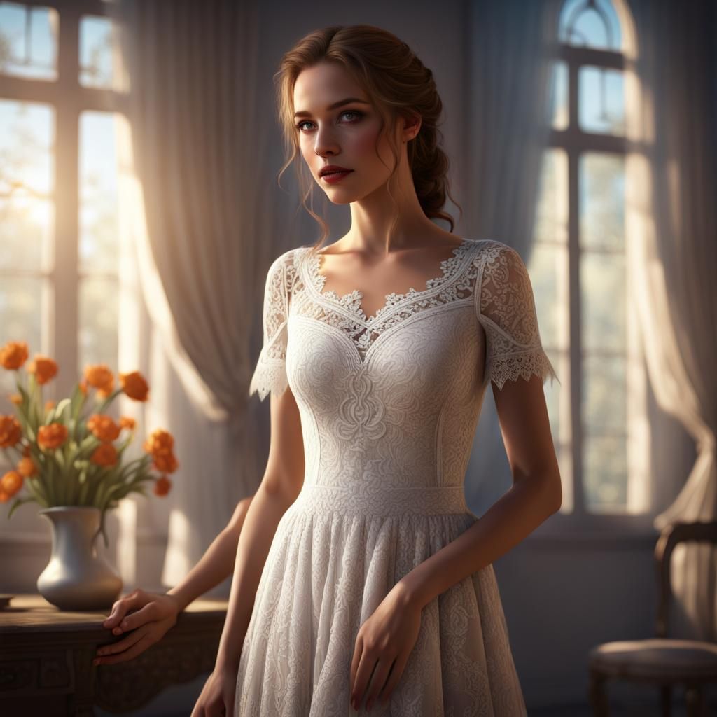 Lady in Lace Dress, Spring Sunshine