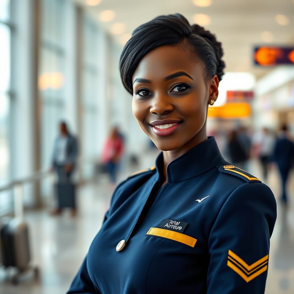Confident Black Flight Crew Professional in Modern Airport T...
