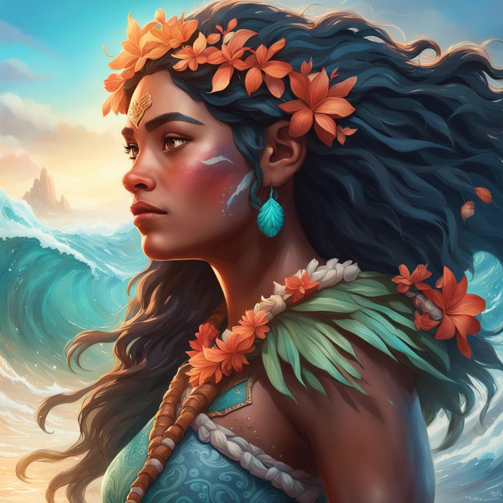 Moana and Ocean Spirit: Hyperdetailed Portrait
