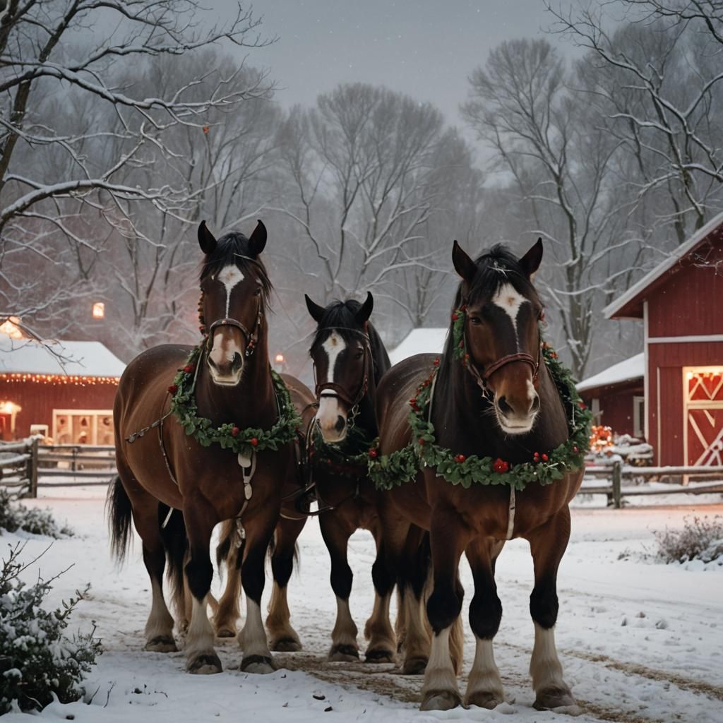 Clydesdale Horses in Winter Wonderland