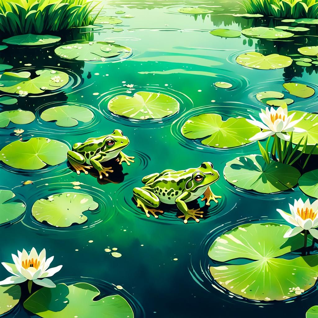 Frogs Jumping in Pond: Anime Key Visual