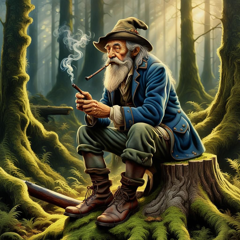Rip Van Winkle in Forest, Dutch Masterpiece