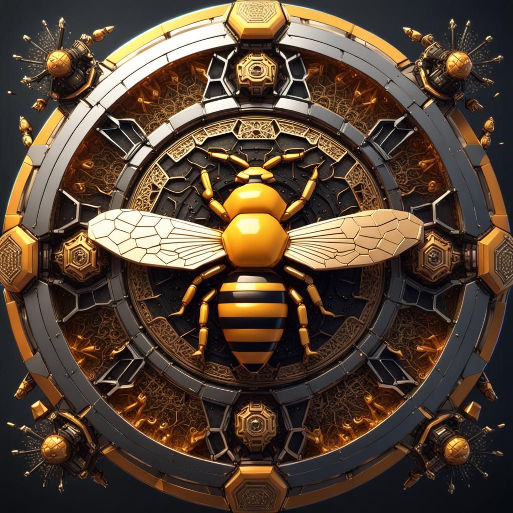 Bee and Egyptian Mythology Mandala in Sci-Fi Style