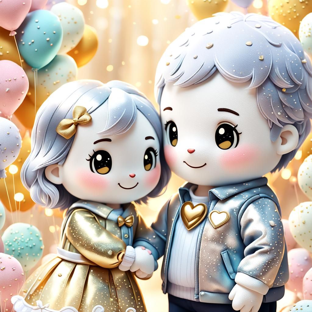 Happy Anniversary Couple in Plushie Art Style