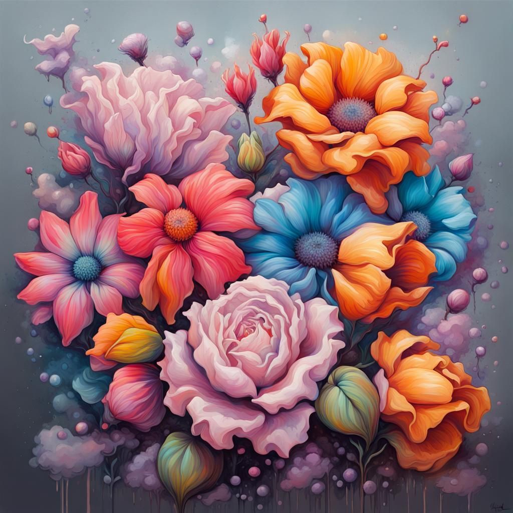 Colorful Flowers in Graffiti Art Style