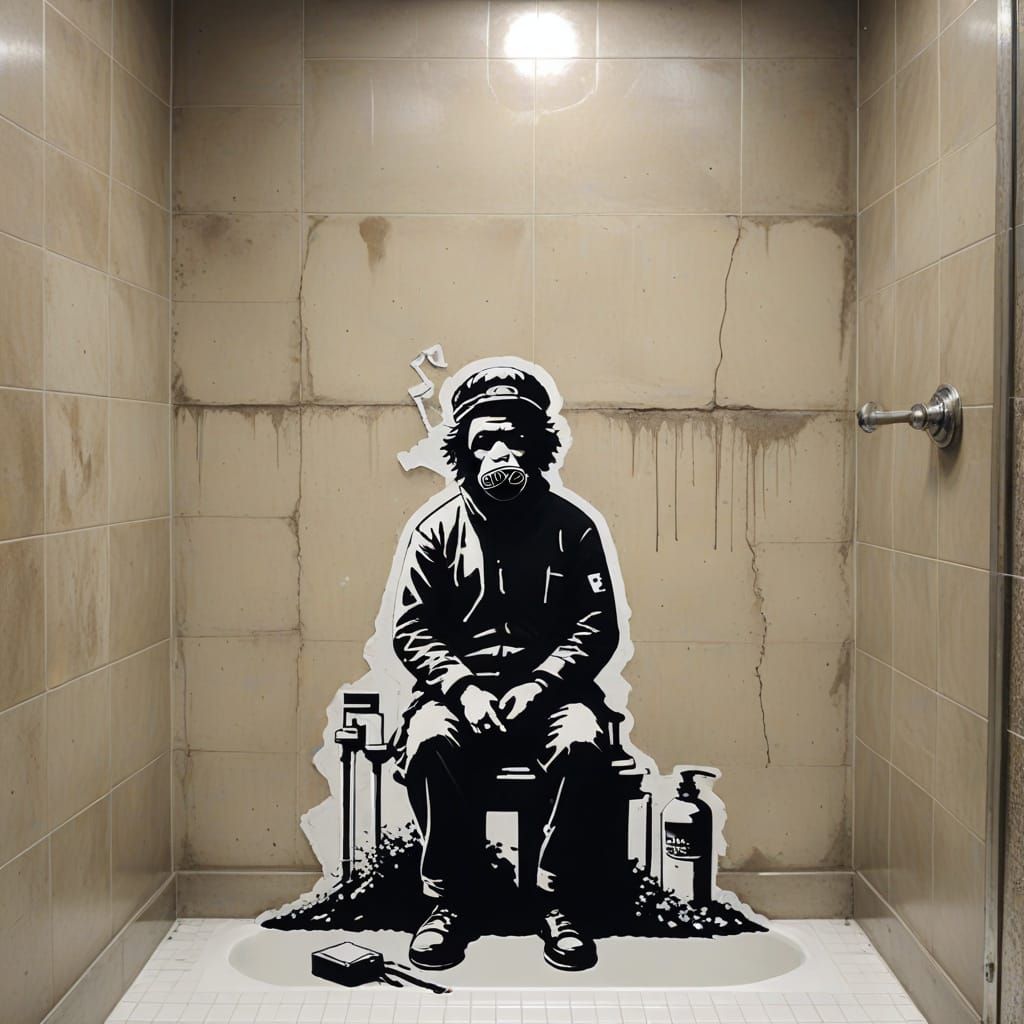 bathroom banksy add suitable politcal commentry