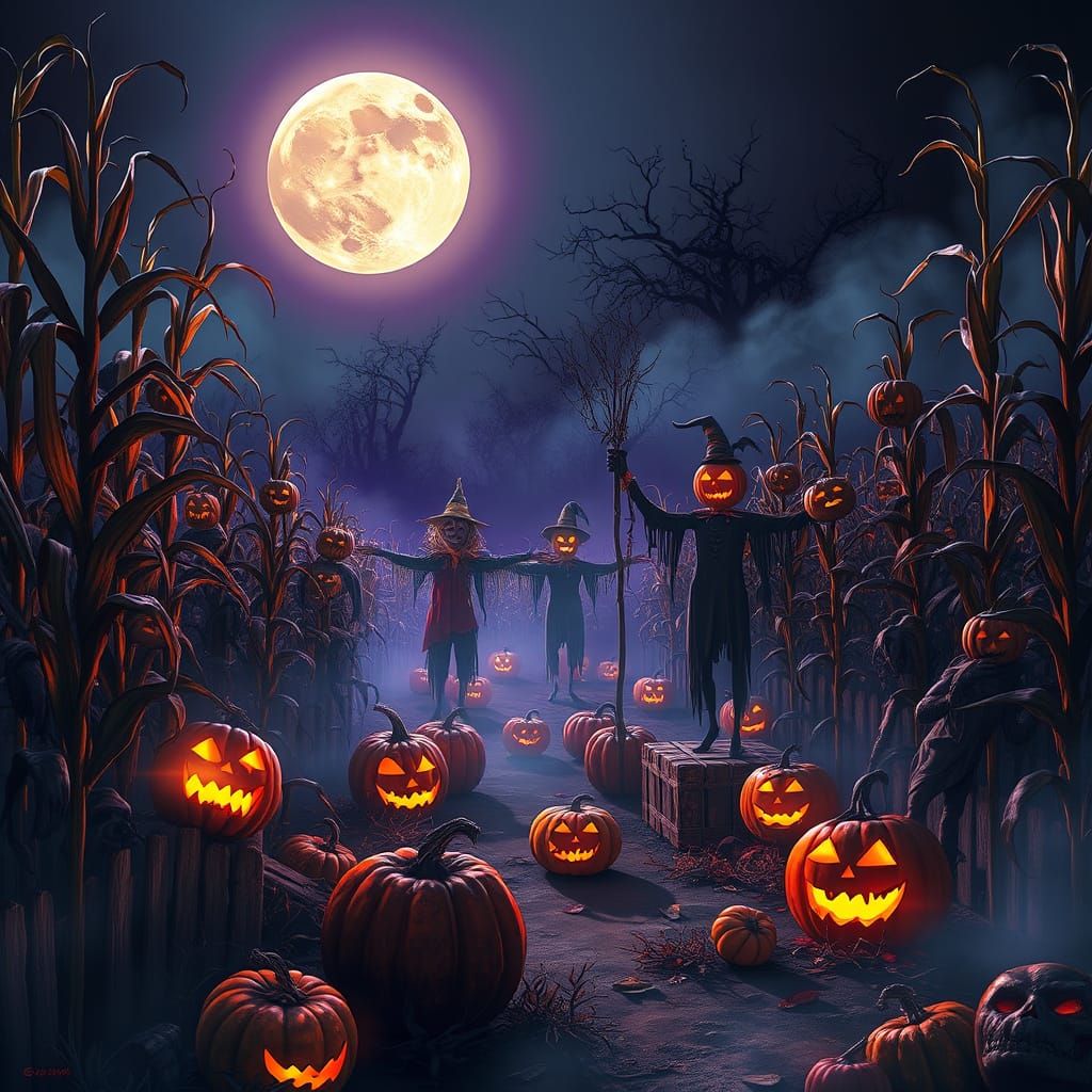 Haunted Corn Maze Halloween Scene