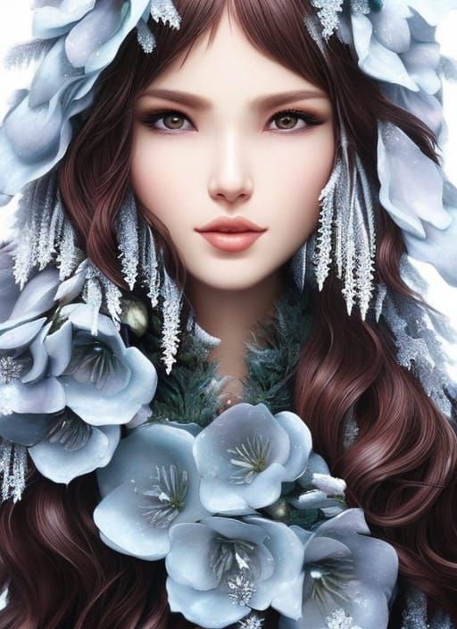 Mysterious Frozen Ice Flowers in Hyperrealistic Style