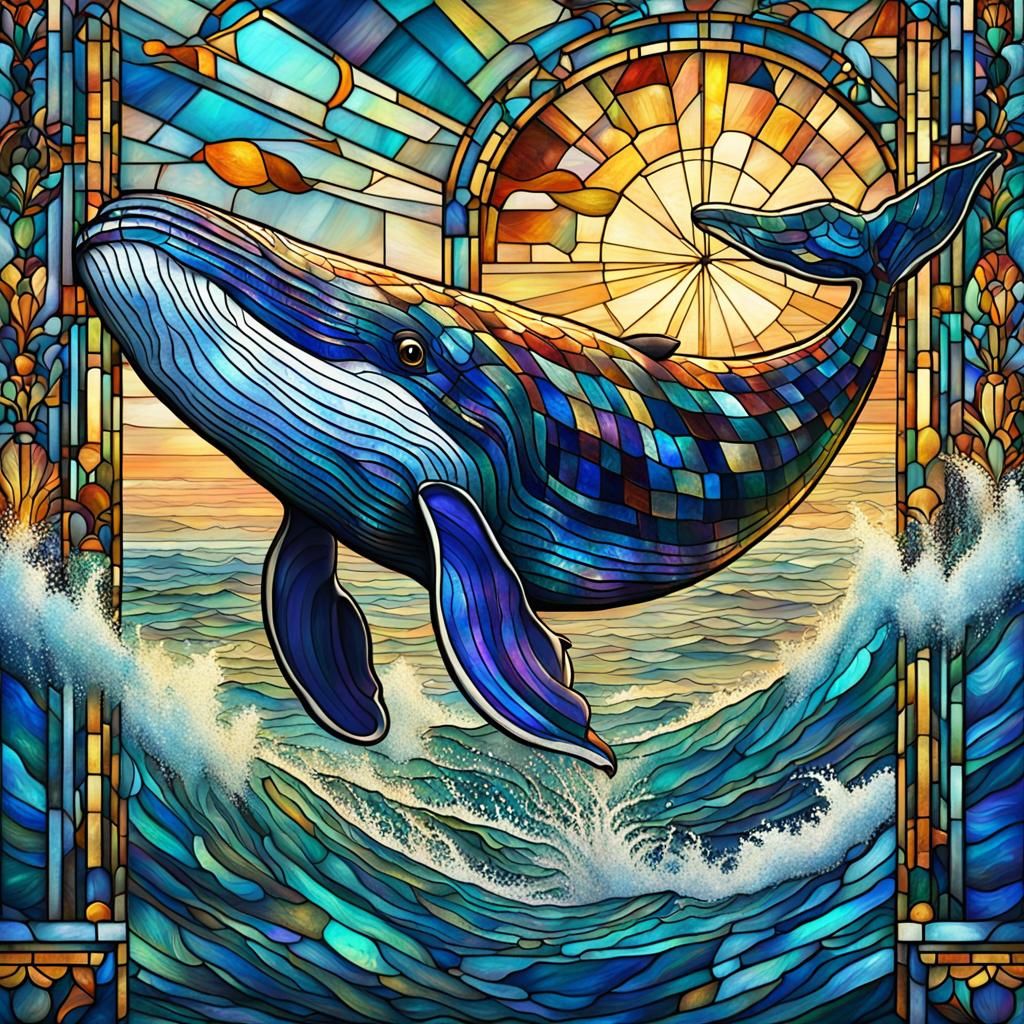 Art Deco Whale Leaping from the Sea