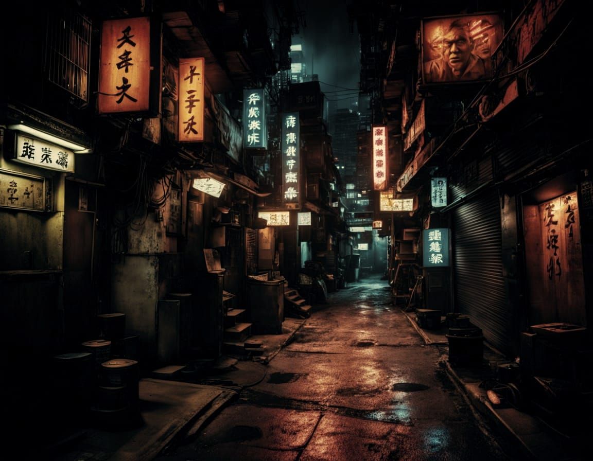 Dark Kowloon Corridor in Gritty Film Style