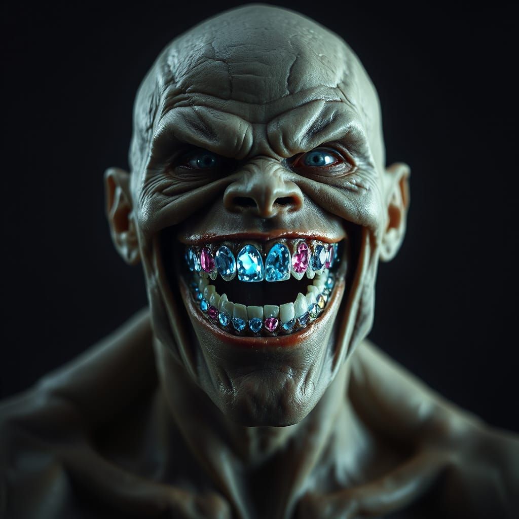 Evil Smirk Portrait with Sapphire Teeth