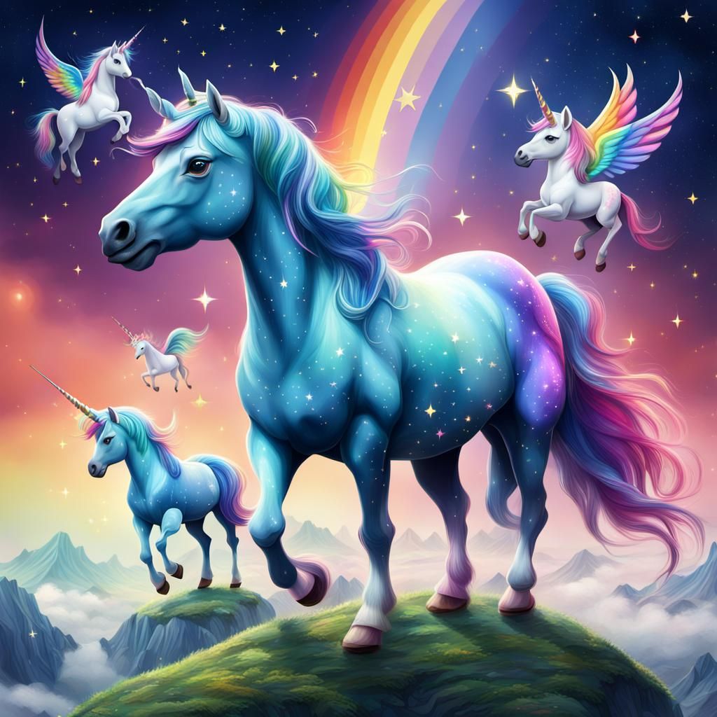 Rainbow Unicorns Dancing Among the Stars