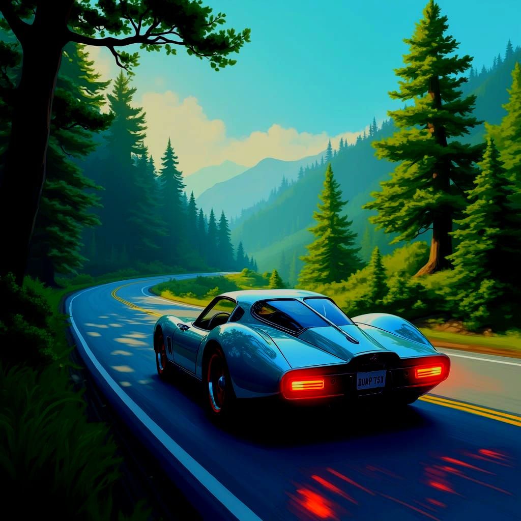 Futuristic Speedster on Winding Mountain Road
