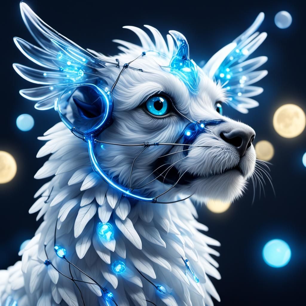 Cute Transparent Griffon in Surreal Neon Winter Scene