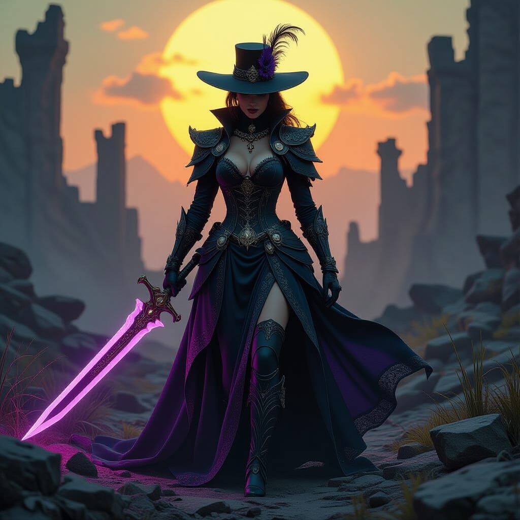 Victorian Warrior in Ruined Landscape, Fantasy Art