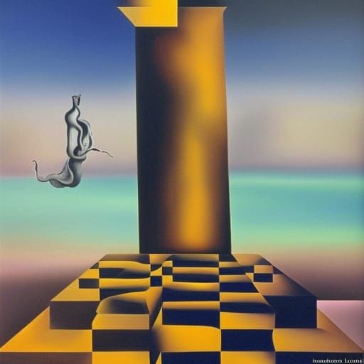 Surreal Black Cube in Melting Oil on Canvas