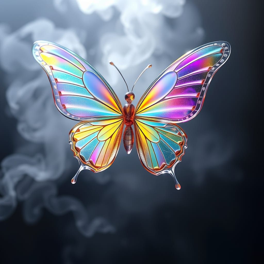 Ethereal Glass Butterfly in Iridescent Glory