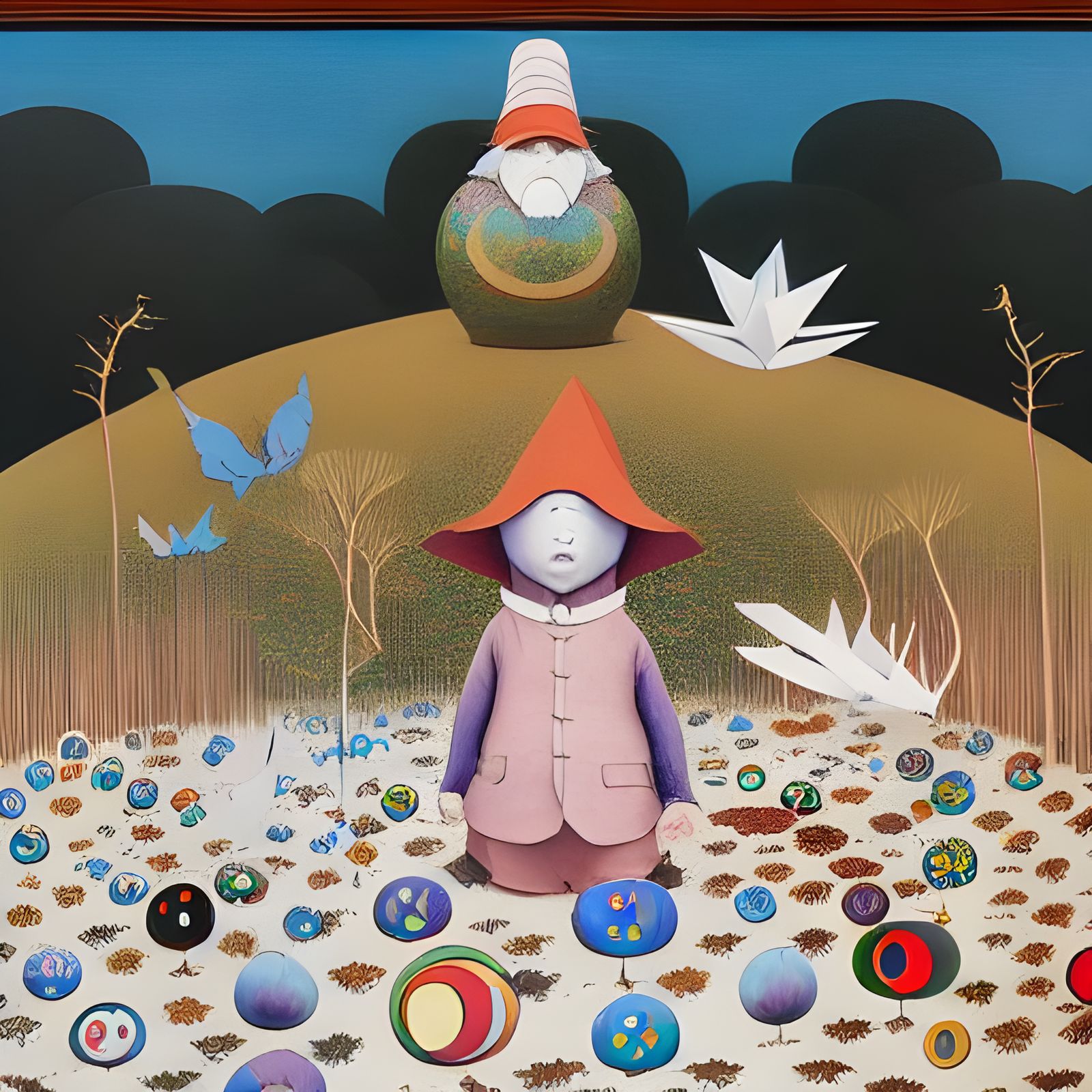 Surreal Paper Forest Dreamscape in Studio Ghibli Style