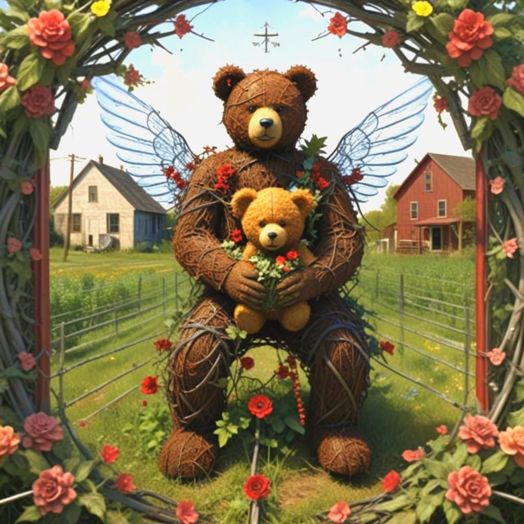 Winged Teddybear Angels in Iowa Town, Rockwell Style