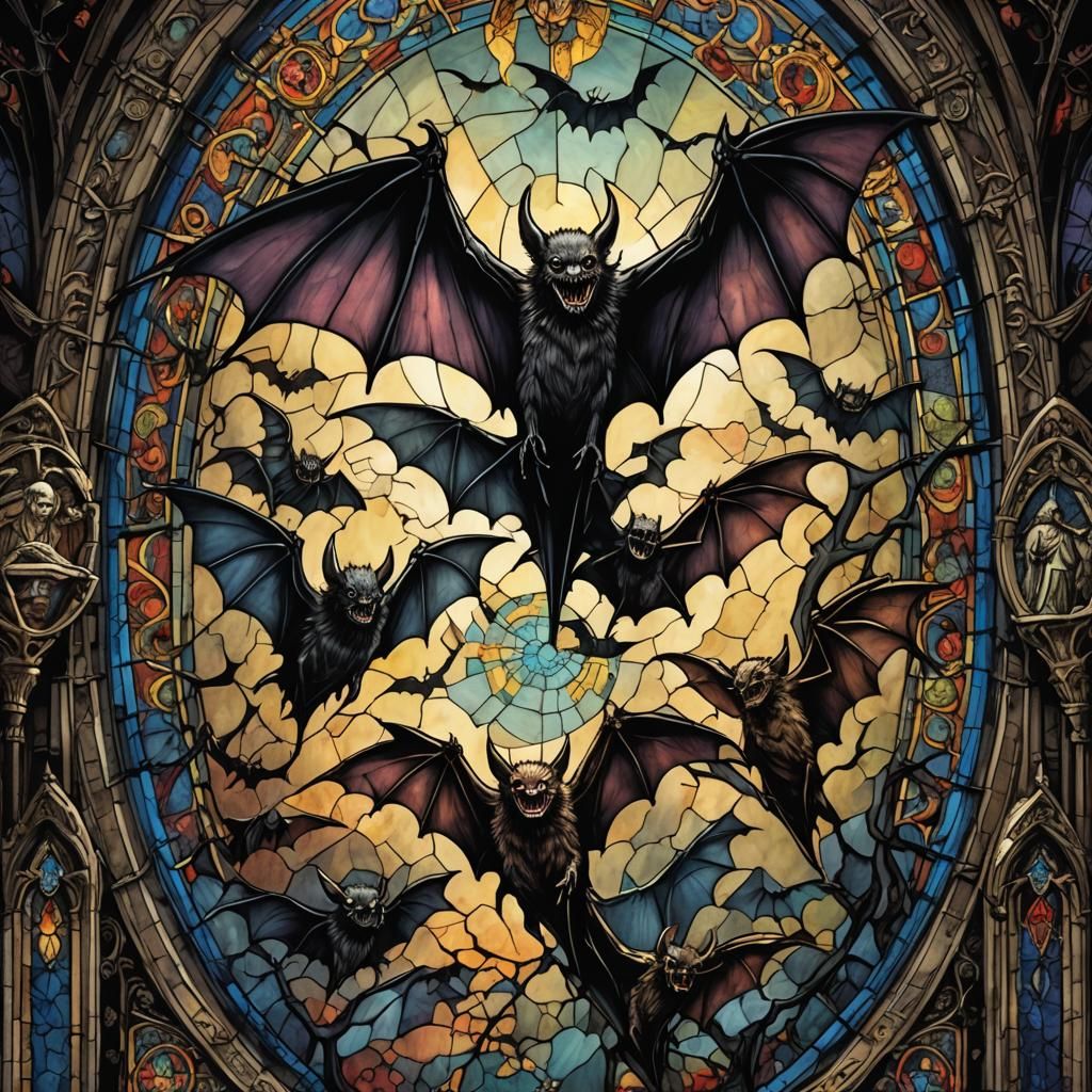 Gothic Horror: Vampire Bats in Stained Glass