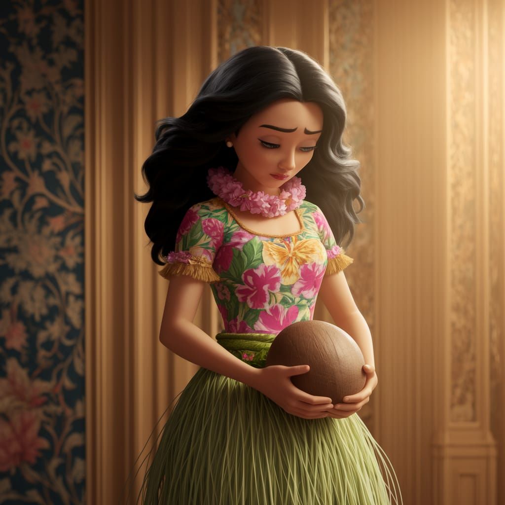 Lady in Traditional Hawaiian Hula Dancer Attire, Palace Cham...