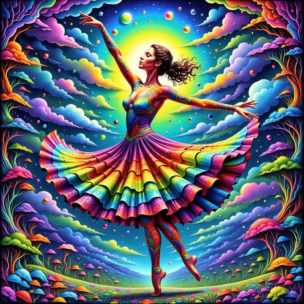 Rainbow Fractal Ballerina in Psychedelic Dreamscape