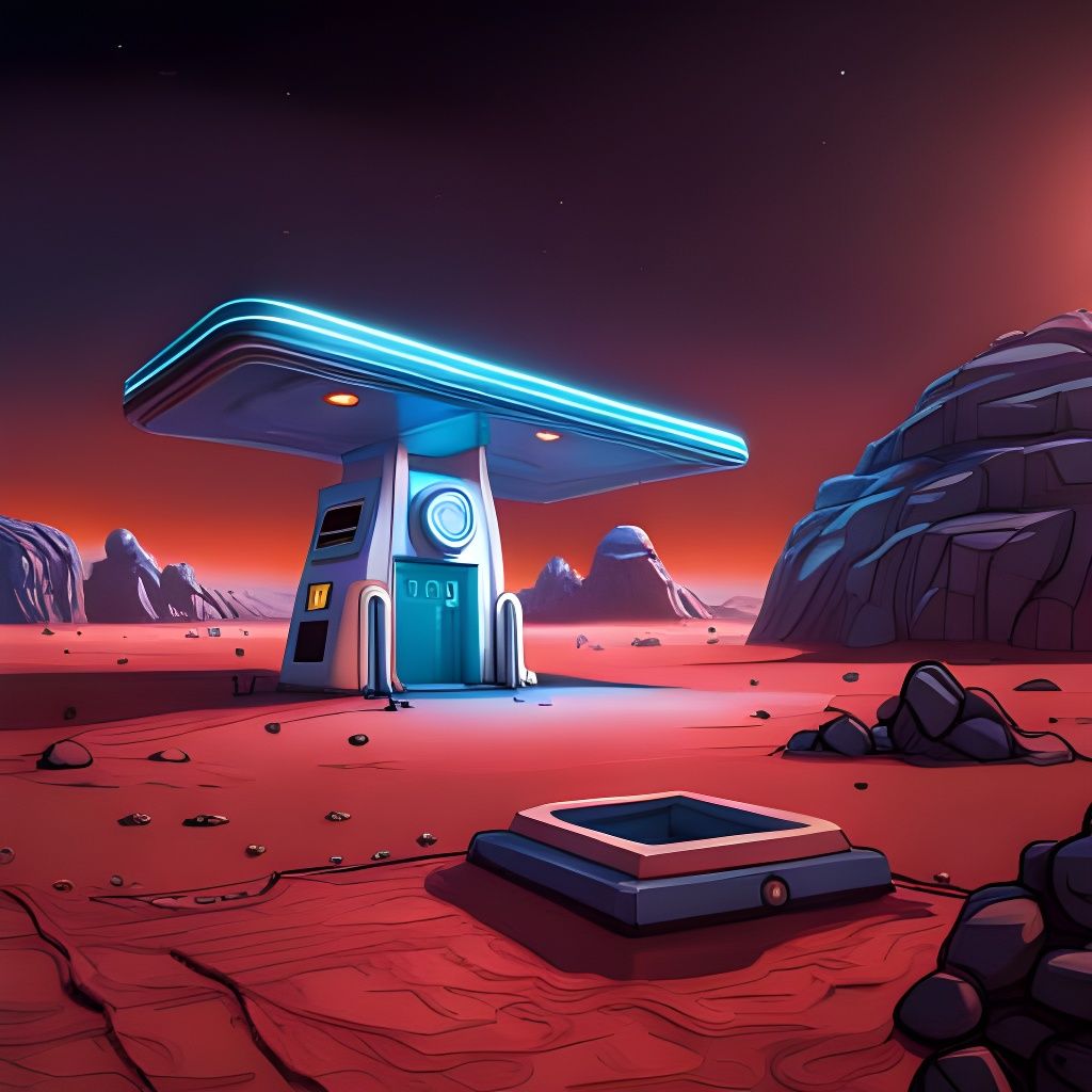 Retro Gas Station on Mars: Detailed Matte Painting