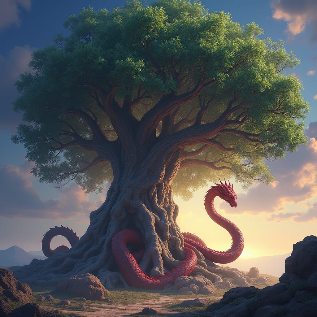 Emerging Serpent Dragon in Nordic Mythology, Yggdrasil Roots...
