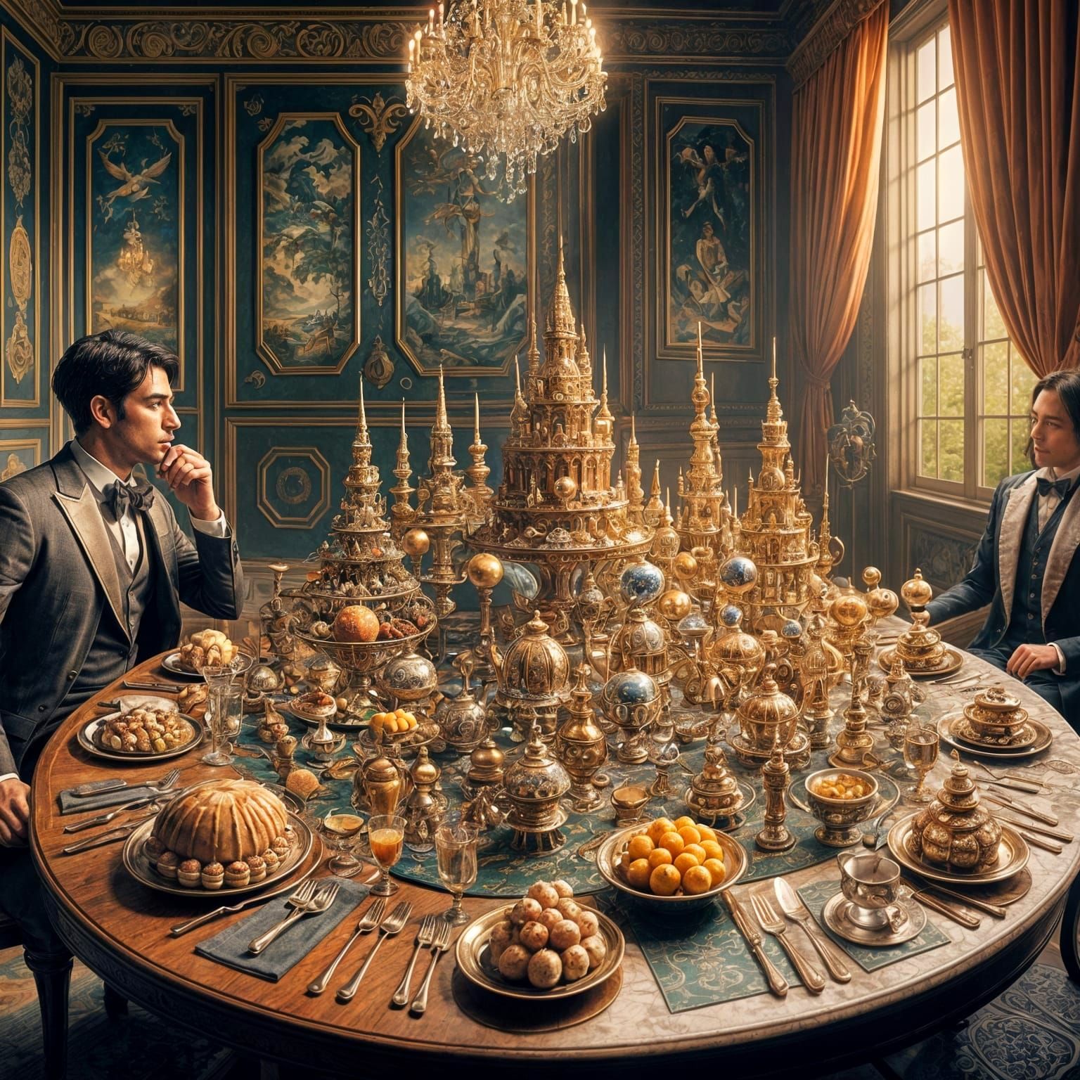 Surreal Feast: Celestial Delights in Matte Painting Style