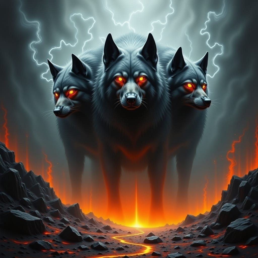 Ethereal Fog Cerberus Guards Fiery Hell Pit