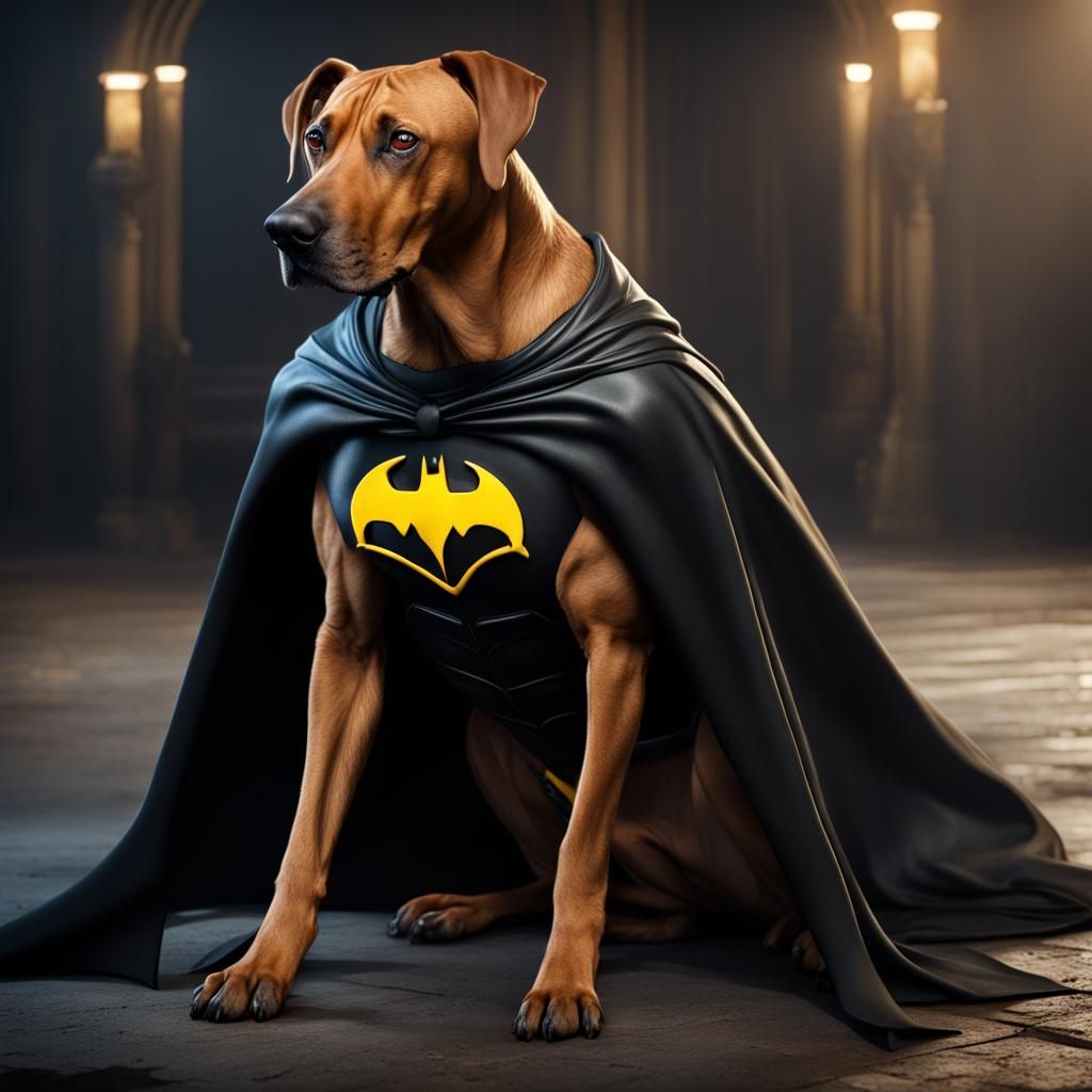 Rhodesian Ridgeback as Batman: Hyperrealistic Digital Art
