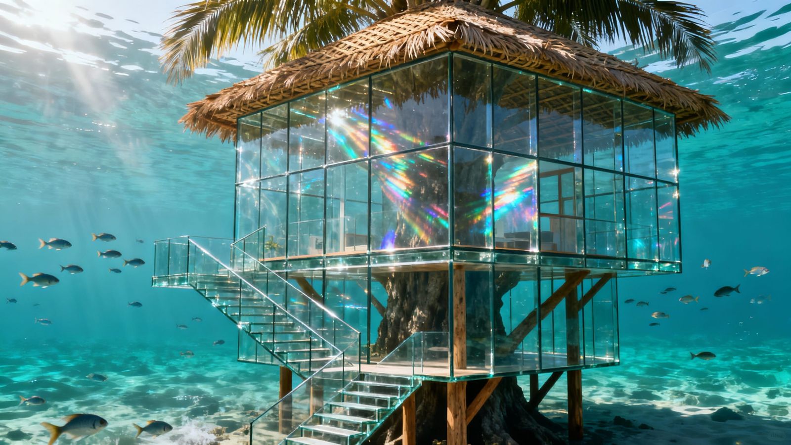 Glass Tree Fort in Ocean - 8K