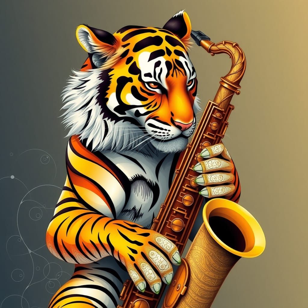 Tiger Saxophonist: Abstract Vector Fractal Art