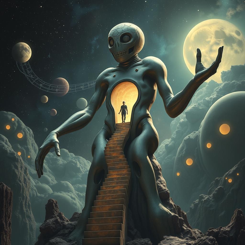 Cosmic Humanoid in Surreal Space Art