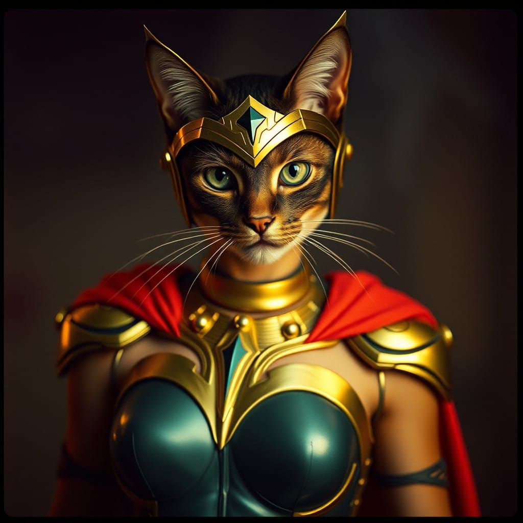 Wonder Woman Cat in Cinematic Film Style